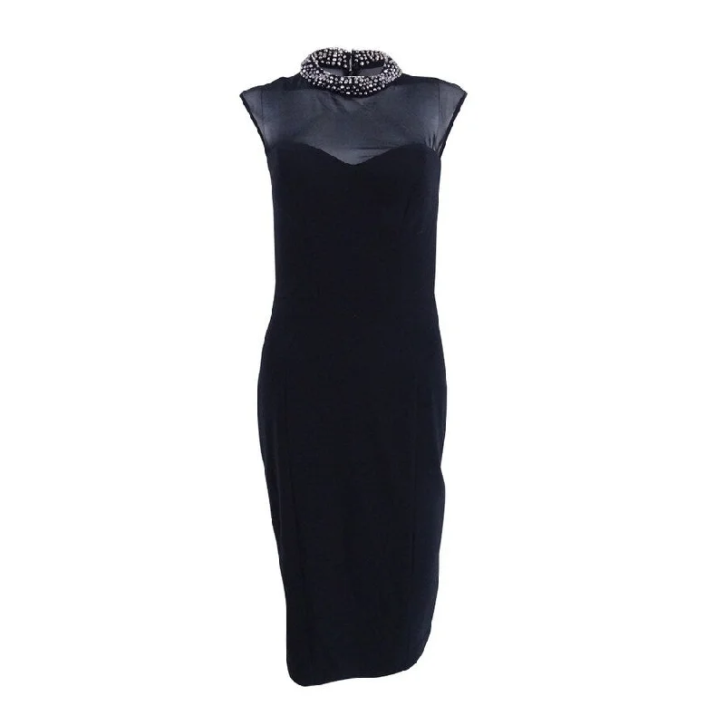 women's satin dressesXscape Beaded Illusion Bodycon Dress