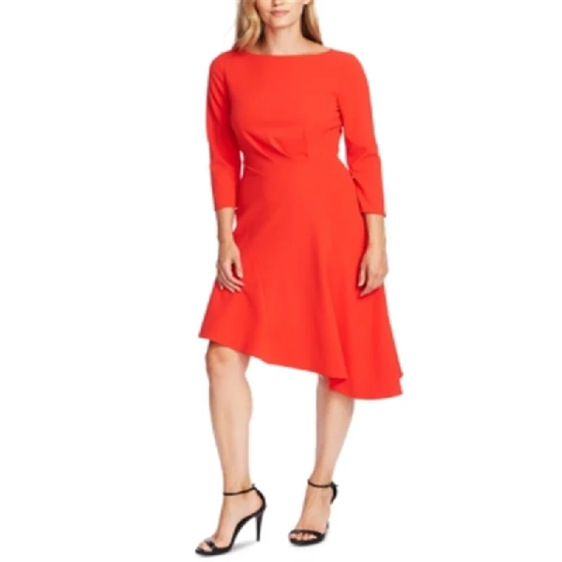 Tall Women DressVince Camuto Women's Zippered 3/4 Sleeve Jewel Neck Knee Length Fit Flare Evening Dress Orange Size 0