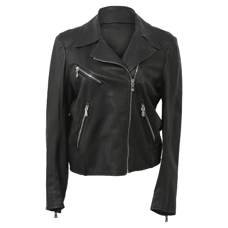 women's coats for black-tie affairsMiu Miu Zipped Biker Jacket in Black Leather