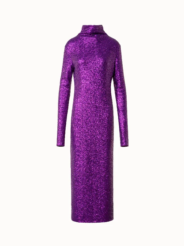 Metallic DressLong Sequined Evening Gown with Sleeves