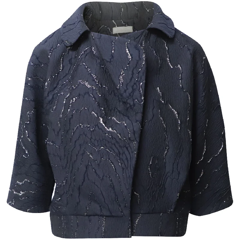 women's coats with satin liningsNina Ricci Jacquard Bolero Jacket in Navy Blue Cotton