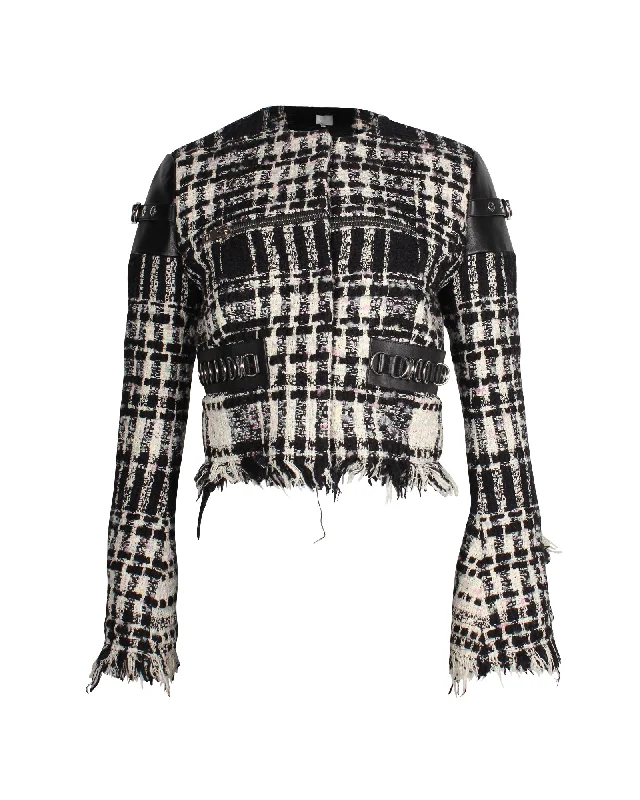 women's coats for city wearAlexander Wang Graphic Boucle Tweed Cropped Jacket in White Cotton