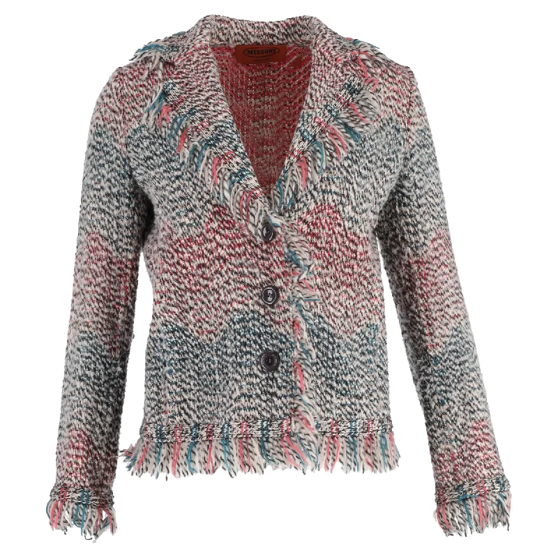 women's coats for formal eventsMissoni Knitted Fringed Single-Breasted Jacket in Multicolor Wool