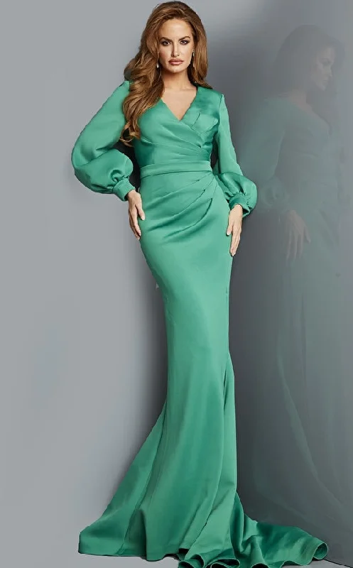 women's fashionable dressesJovani 07047 Emerald Long Sleeve V Neck Evening Gown