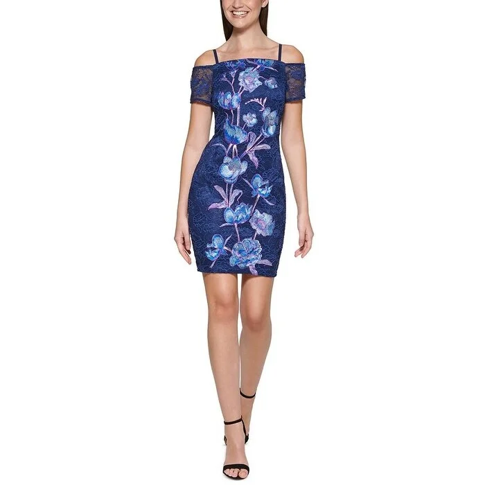 Tulle DressGuess Women's Embroidered Floral Bodycon Dress Blue Size 2