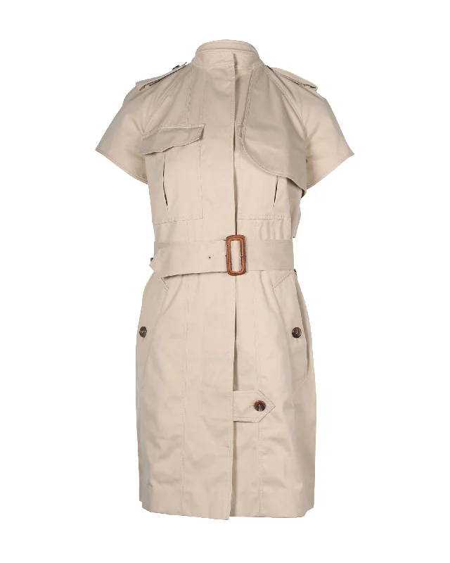 women's coats for day-to-night transitionsCeline Short Sleeved Trench Coat Dress in Beige Cotton