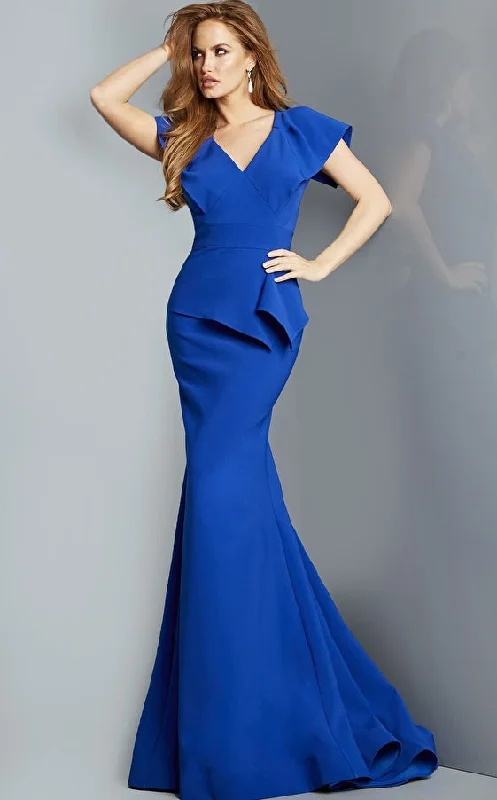 Fit-And-Flare DressJovani 09644 Royal V Neck Sheath Evening Dress