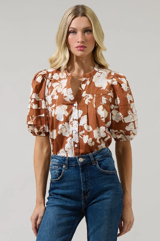 women's tops for evening soireesSurrey Floral Court Button Down Top