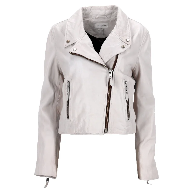 women's coats for those who believe in investing in quality fashionIsabel Marant Etoile Biker Jacket in White Lambskin Leather