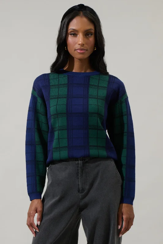 women's tops with built-in brasAllen Plaid Dansby Window Pane Sweater