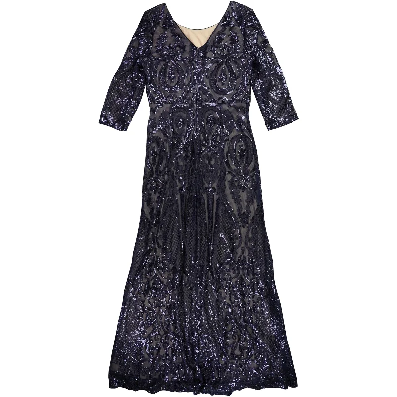 women's flutter-sleeved dressesAlex Evenings Womens Sequin Brocade Mermaid Gown Dress, Blue, 12