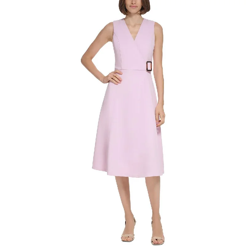 women's body-skimming dressesCalvin Klein Womens Crepe Buckle Midi Dress