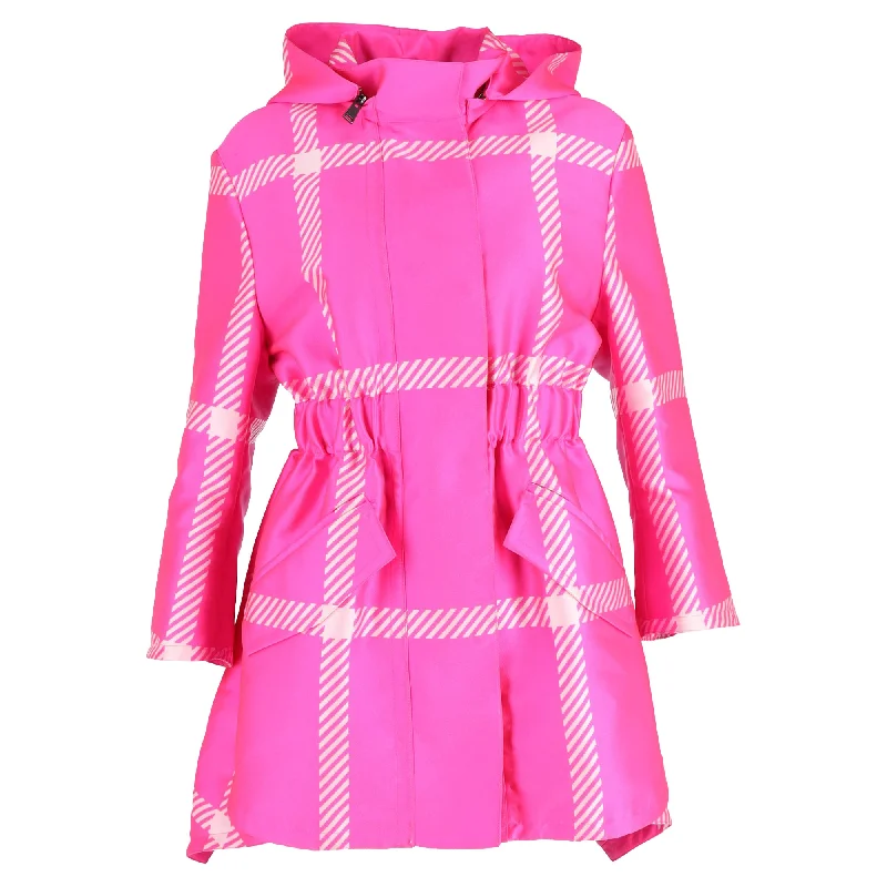 women's coats for winter sports enthusiastsFendi Pop Tartan Raincoat with Hood in Pink Polyester