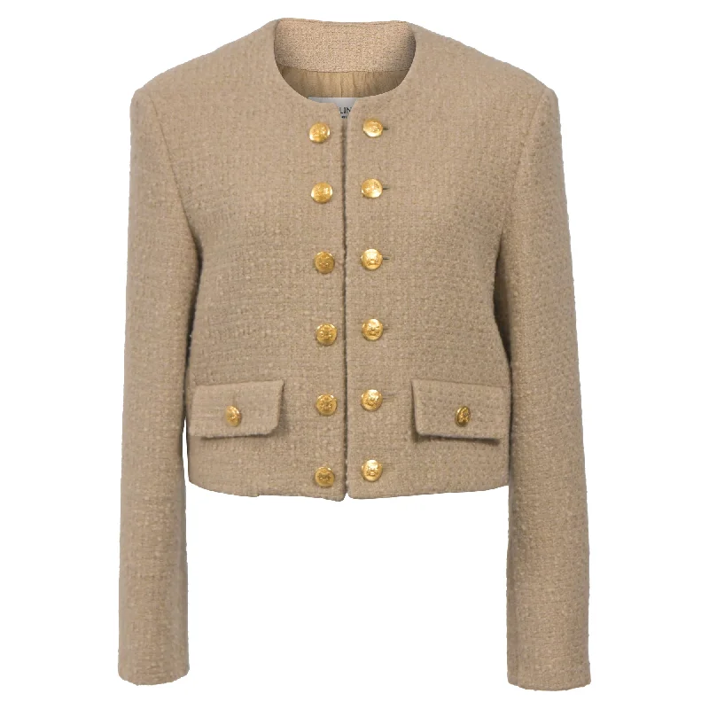 women's coats with lace detailingCeline 2022 Baie Des Anges 'Chasseur' Evening Jacket in Beige Virgin Wool