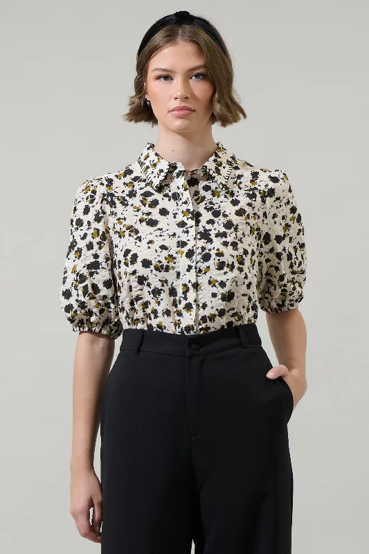 women's tops with asymmetrical designsJaleah Bubble Sleeve Button Up Blouse