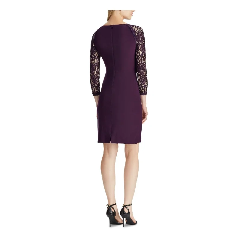 Peter Pan Collar DressRalph Lauren Women's 3/4 Sleeve Jewel Neck Above The Knee Body Con Evening Dress Purple Size 10