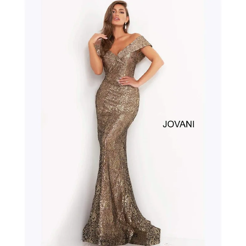 Velveteen DressJovani off the shoulder long evening gown 02920