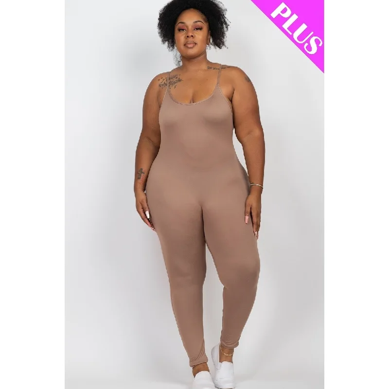 Wrap DressSleeveless Plus Size Solid Bodycon Cami Jumpsuit