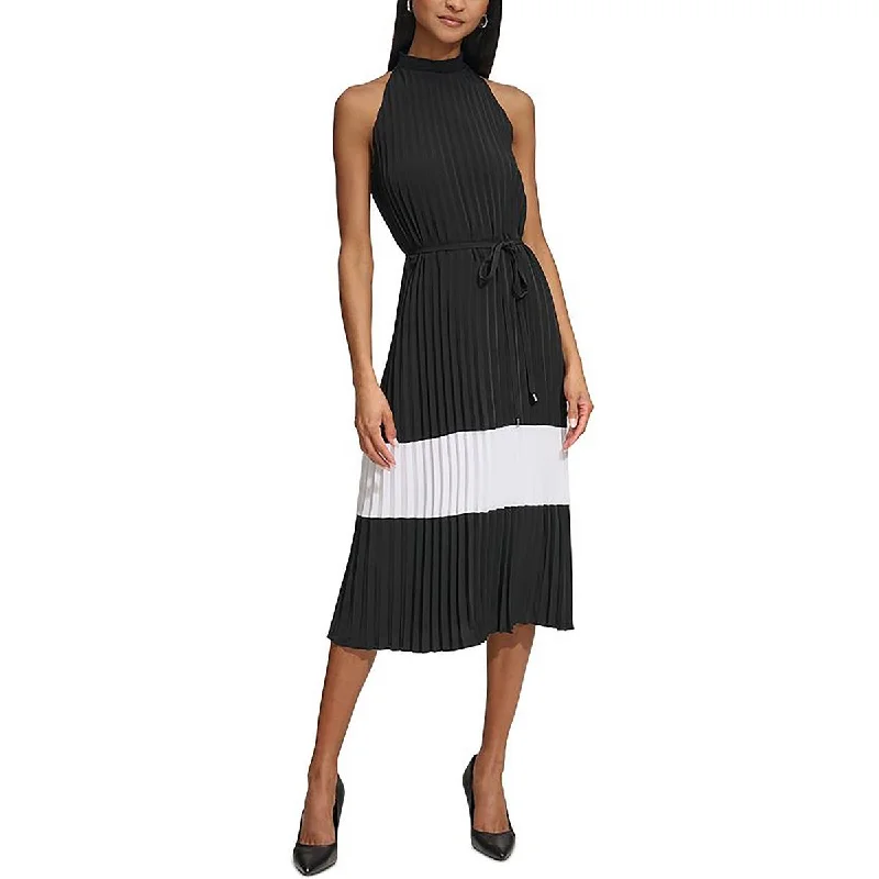 Chic DressKarl Lagerfeld Paris Womens Pleated Smocked Neck Midi Dress