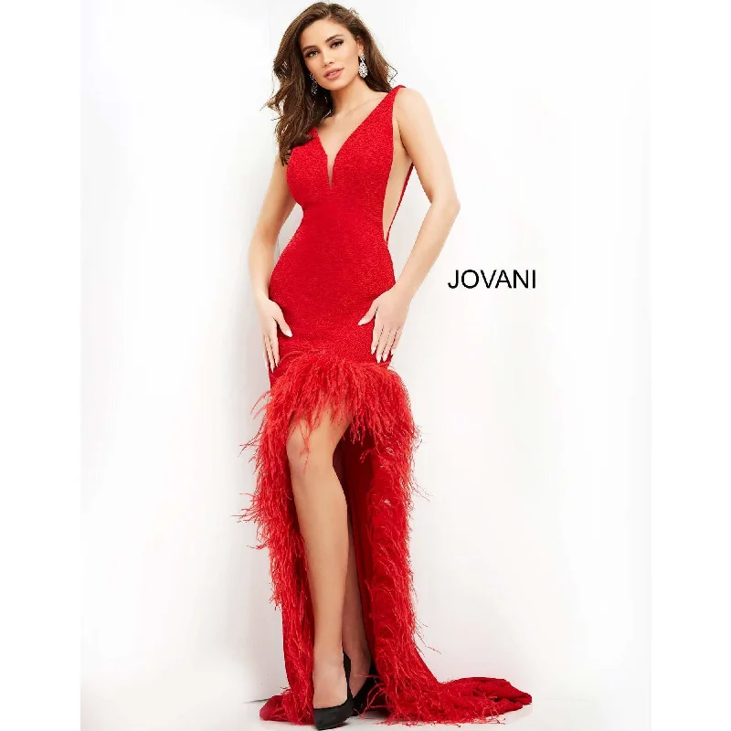 Crepe DressJovani 06605 Evening Feather Gown