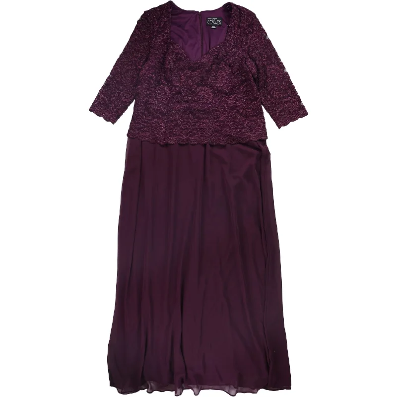 women's lace dressesAlex Evenings Womens Lace Bodice Gown Dress, Purple, 14W