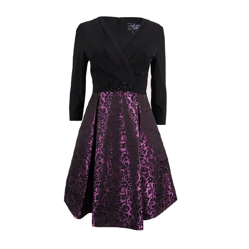 women's party dressesAlex Evenings Women's Beaded Jersey Jacquard Dress (4, Black/Plum)