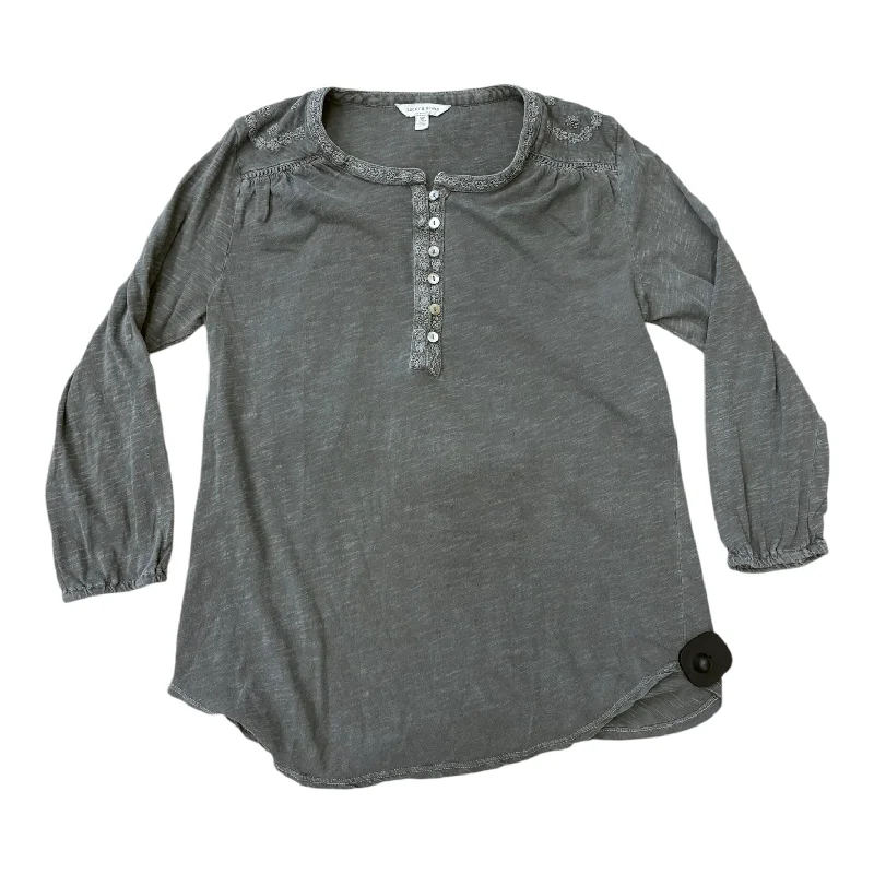 women's tops with spaghetti straps and deep V-necksTop Long Sleeve By Lucky Brand In Grey, Size: S