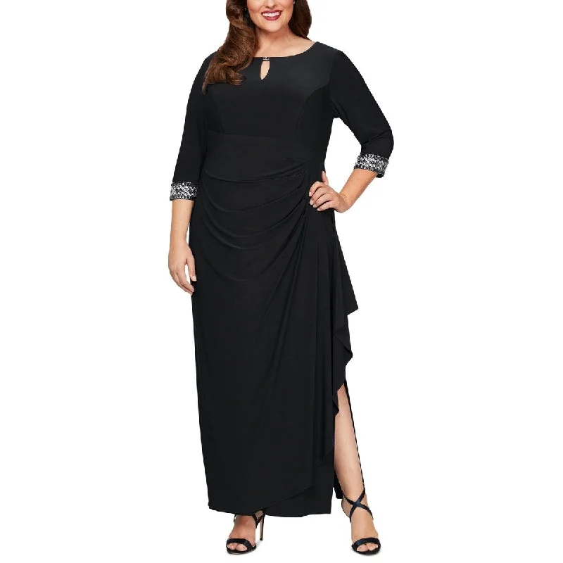 women's wrinkle-resistant dressesAlex Evenings Women's Embellished Faux Wrap Gown Black Size 18W