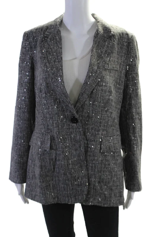 women's coats with sequin embellishmentsInsight Womens Holiday Sparkle Sequined Blazer Jacket Black White