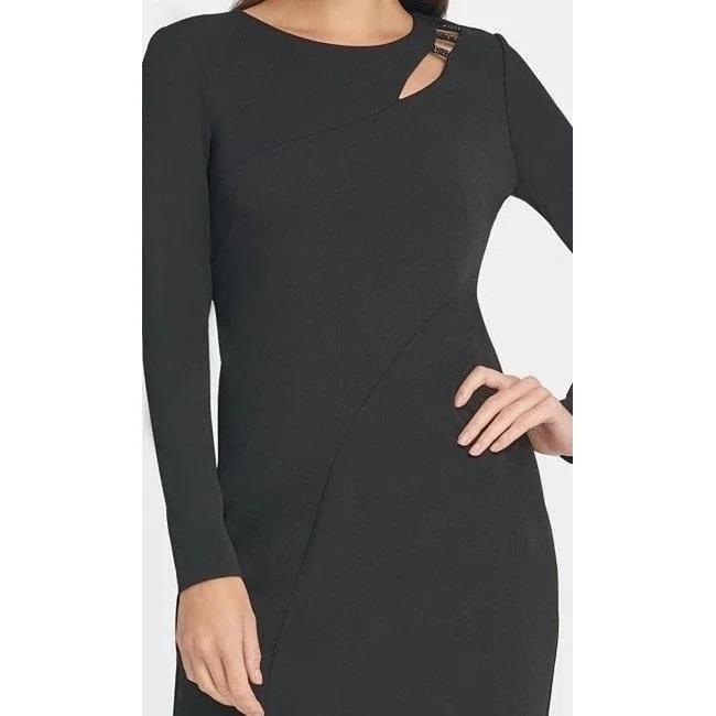 women's luxury dressesDkny Women's Long Sleeve Jewel Neck Above The Knee Shift Evening Dress Black Size 6