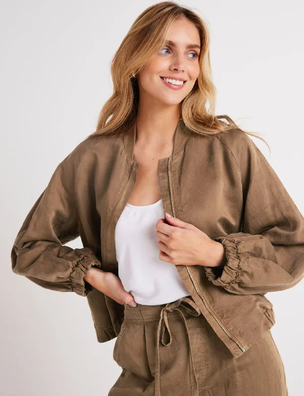 women's coats with thigh-high slitsChloe Clean Bomber Jacket, Topaz Brown