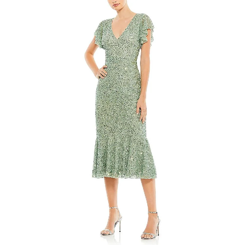 Knit DressMac Duggal Womens Sequined Calf Midi Dress