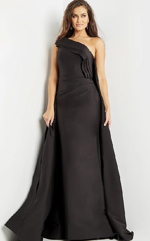 women's pear-shaped body dressesJovani 09203 Black Elegant One Shoulder Evening Gown