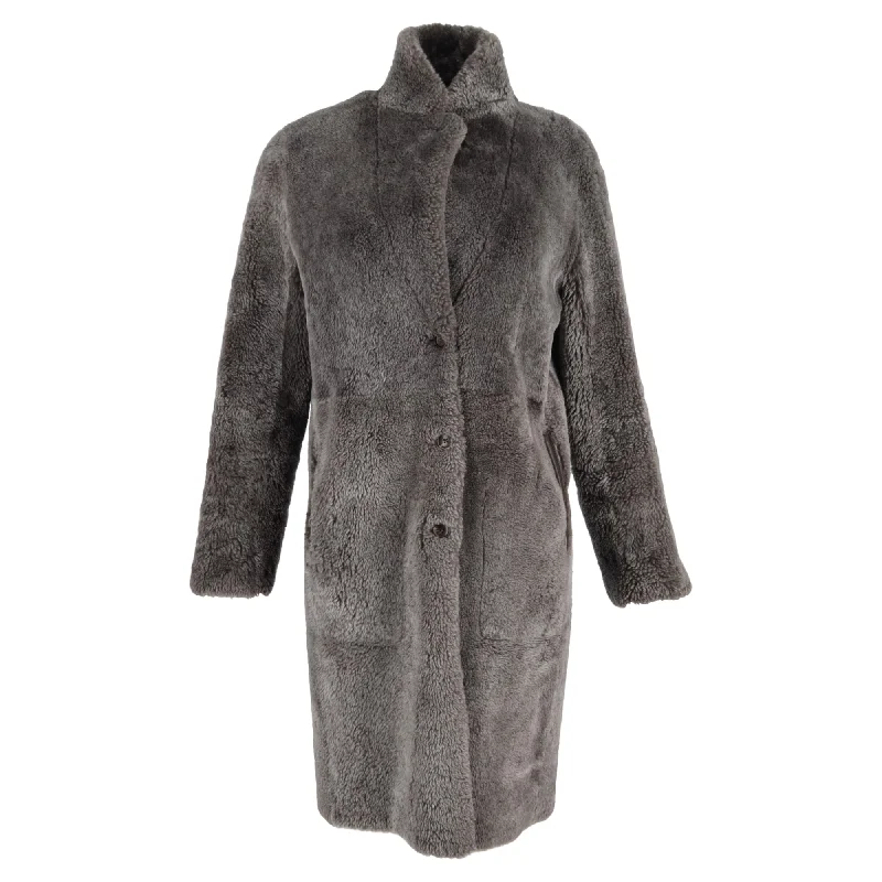 women's coats for petite womenJoseph Polar Skin Brittany Coat in Grey Sheepskin