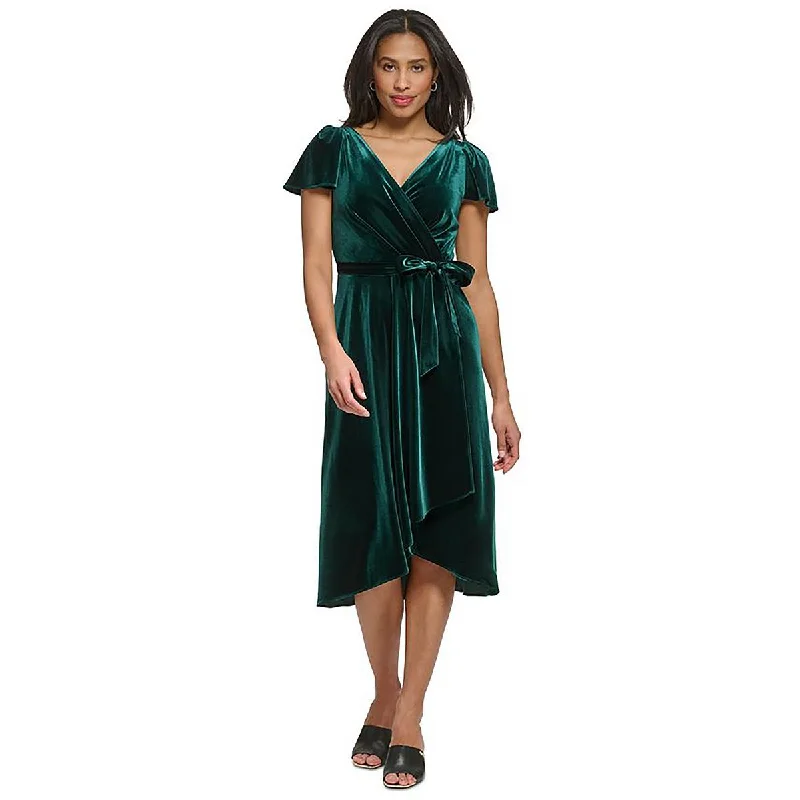 women's wedding guest dressesDKNY Womens Velvet V-Neck Midi Dress