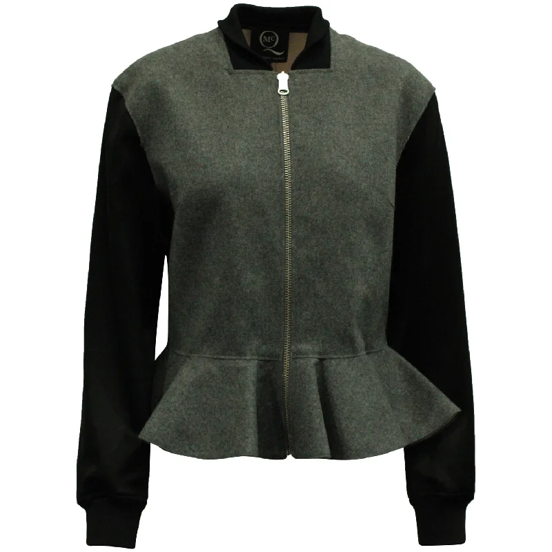 women's coats for travelMCQ by Alexander McQueen Peplum Bomber jacket in Black and Grey Wool