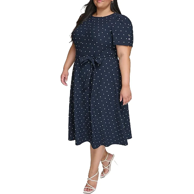 women's striped dressesDKNY Womens Plus Knit Polka Dot Midi Dress