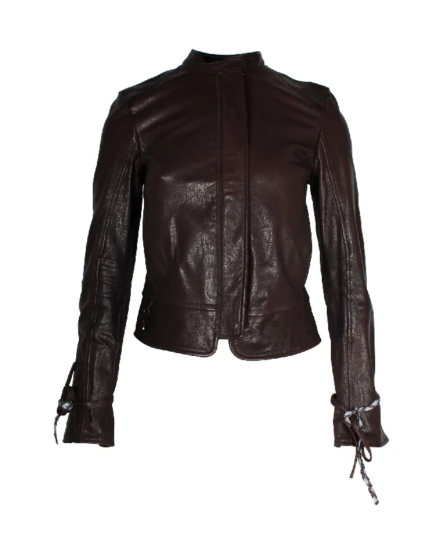 women's trench coatsBoss Jacket with Braided Details in Brown Leather