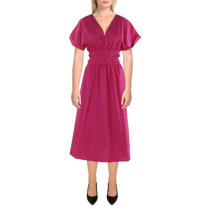 women's affordable dressesAqua Womens Midi V-Neck Fit & Flare Dress