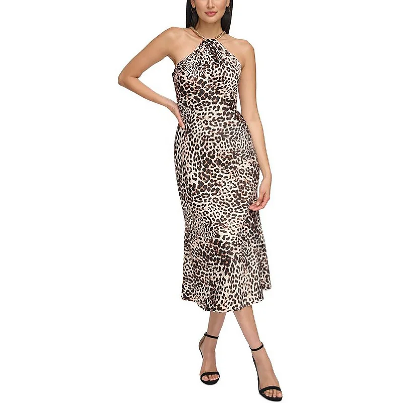 women's high-low dressesVince Camuto Womens Satin Animal Print Midi Dress