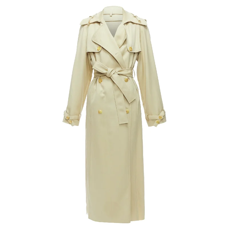 elegant women's coatsGabriela Hearst Merino Wool Silk Trimmed Pleats Trench Coat