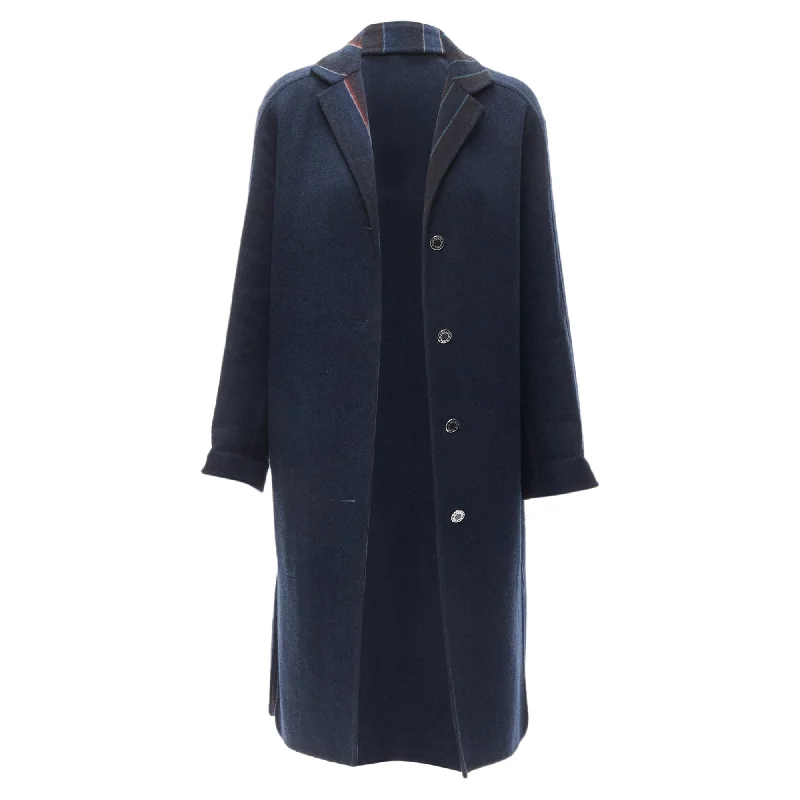 women's coats for casual FridaysHermes Double Faced Virgin Wool Cashmere Stripe Lining Maxi Coat