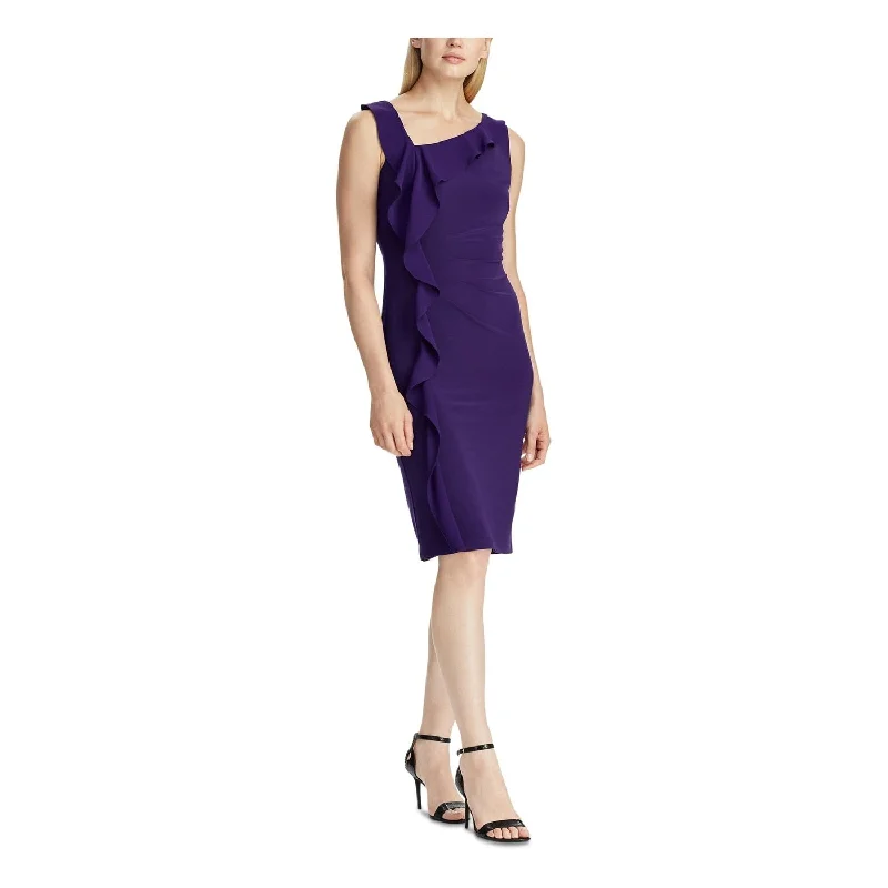 Velvet DressRalph Lauren Women's Sleeveless Above the Knee Sheath Evening Dress Purple Size 8