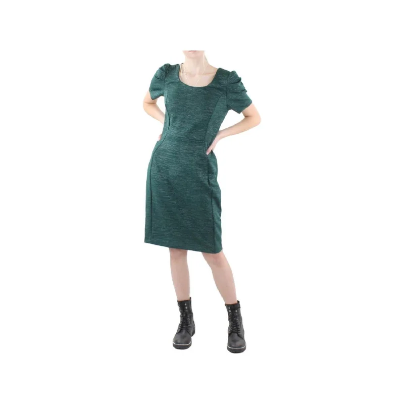 women's checkered dressesCalvin Klein Women's Glitter Zippered Pleated Unlined Pouf Sleeve Scoop Neck Knee Length Evening Sheath Dress Green Size 2