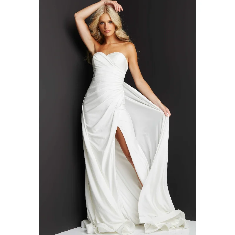 Silk DressJVN by Jovani JVN07648 evening strapless bridal fitted gown with attached train