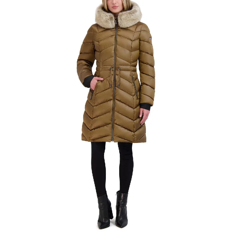 peacoats for womenWomens Faux Fur Trim Hooded Puffer Jacket