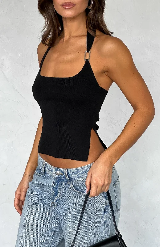 luxury women's topsYou're On Your Own Halter Top Black