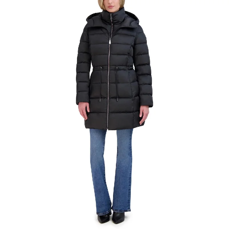 women's coats with cinched waistsWomens Quilted Hooded Puffer Jacket