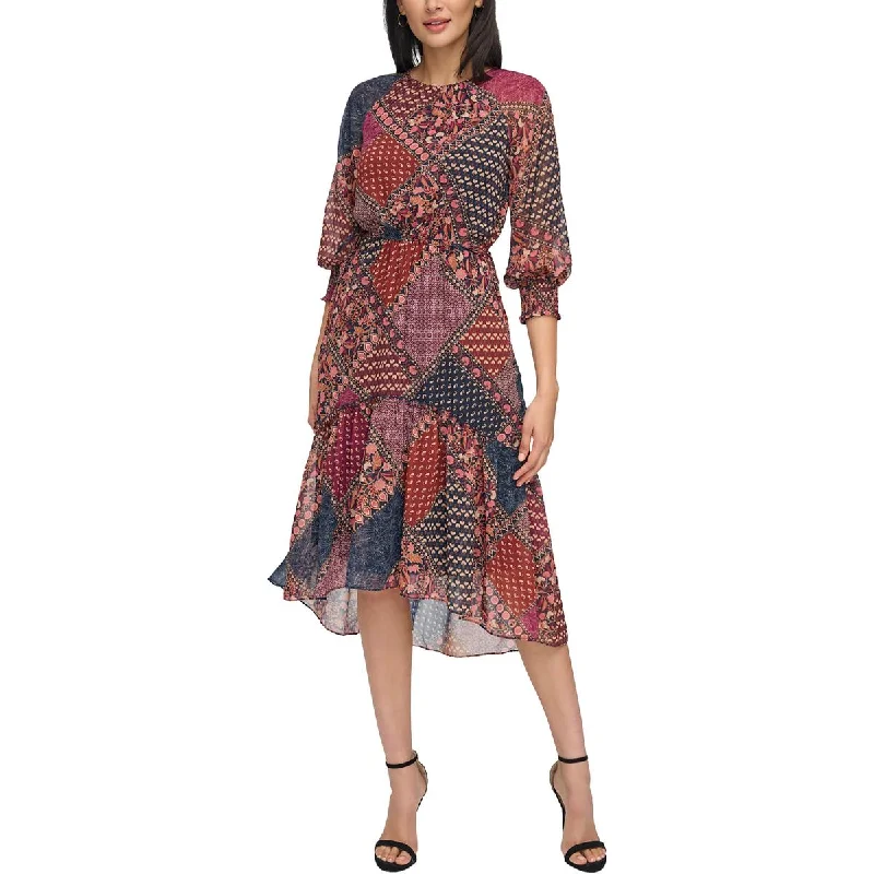 Velveteen DressVince Camuto Womens Printed Side Tie Midi Dress