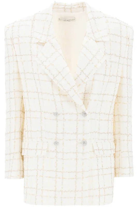 classic women's coatsAlessandra Rich Women's Oversized Tweed Jacket With Plaid Pattern